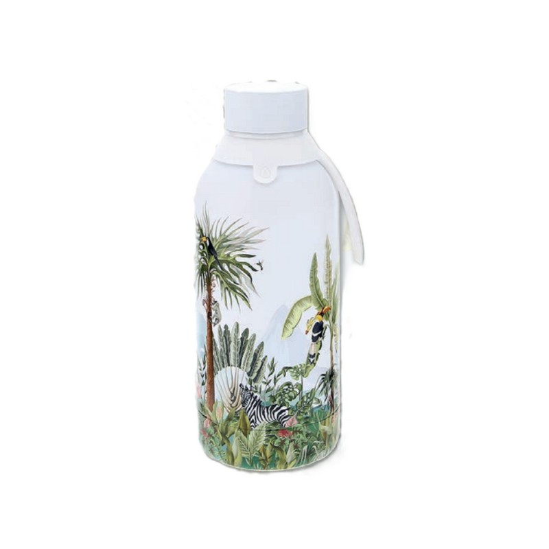 Borraccia termica bianca decorata con giungla e animali in acciaio inox doppia parete da 500 ml